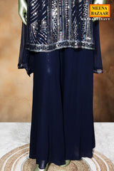 Navy Georgette Ready Made Suit with Elegant Sequence Work