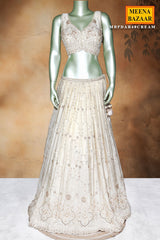 Cream Shimmer Lehenga with Cut Dana, Zari & Sequin Work