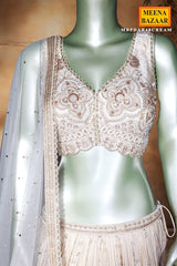 Cream Shimmer Lehenga with Cut Dana, Zari & Sequin Work