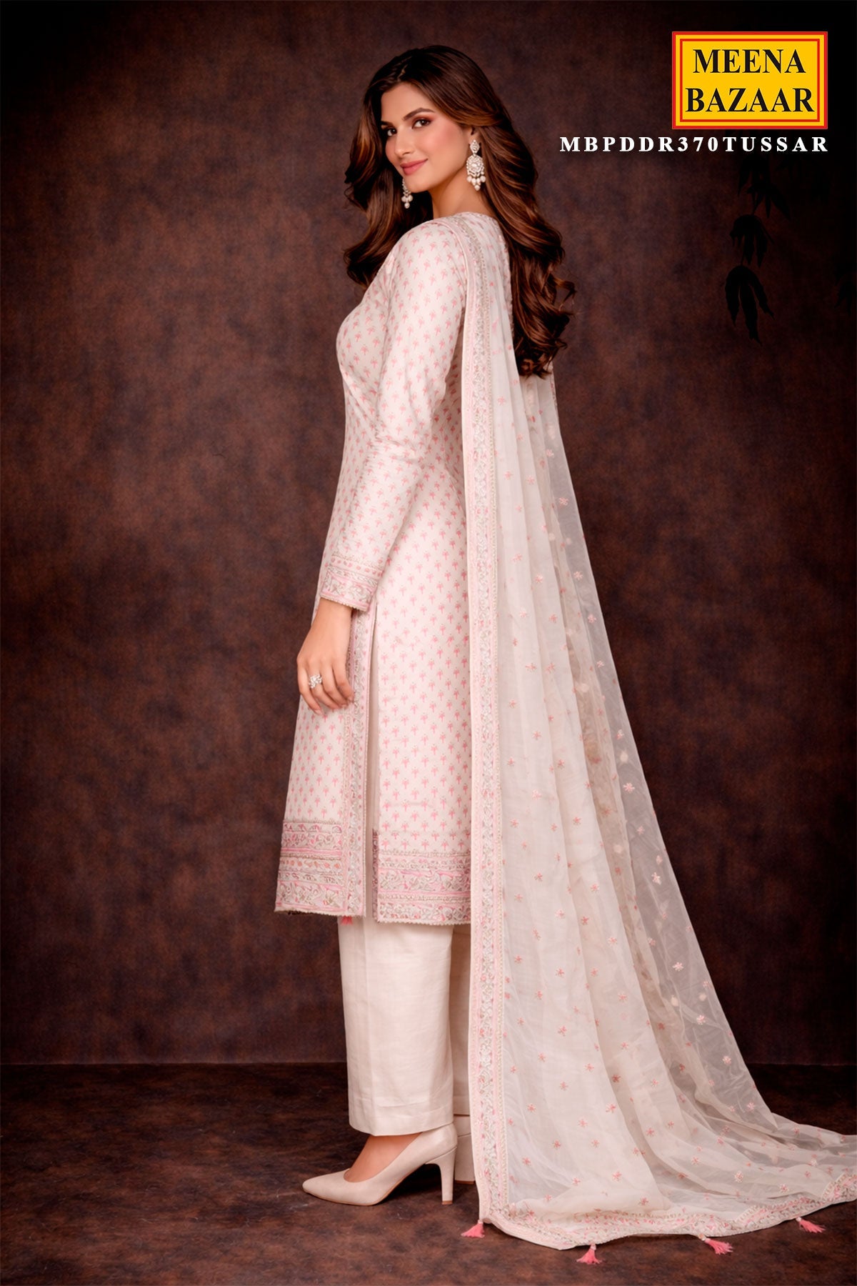 Tussar Silk Unstitched Suit with Thread & Zari Work