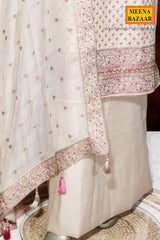 Tussar Silk Unstitched Suit with Thread & Zari Work
