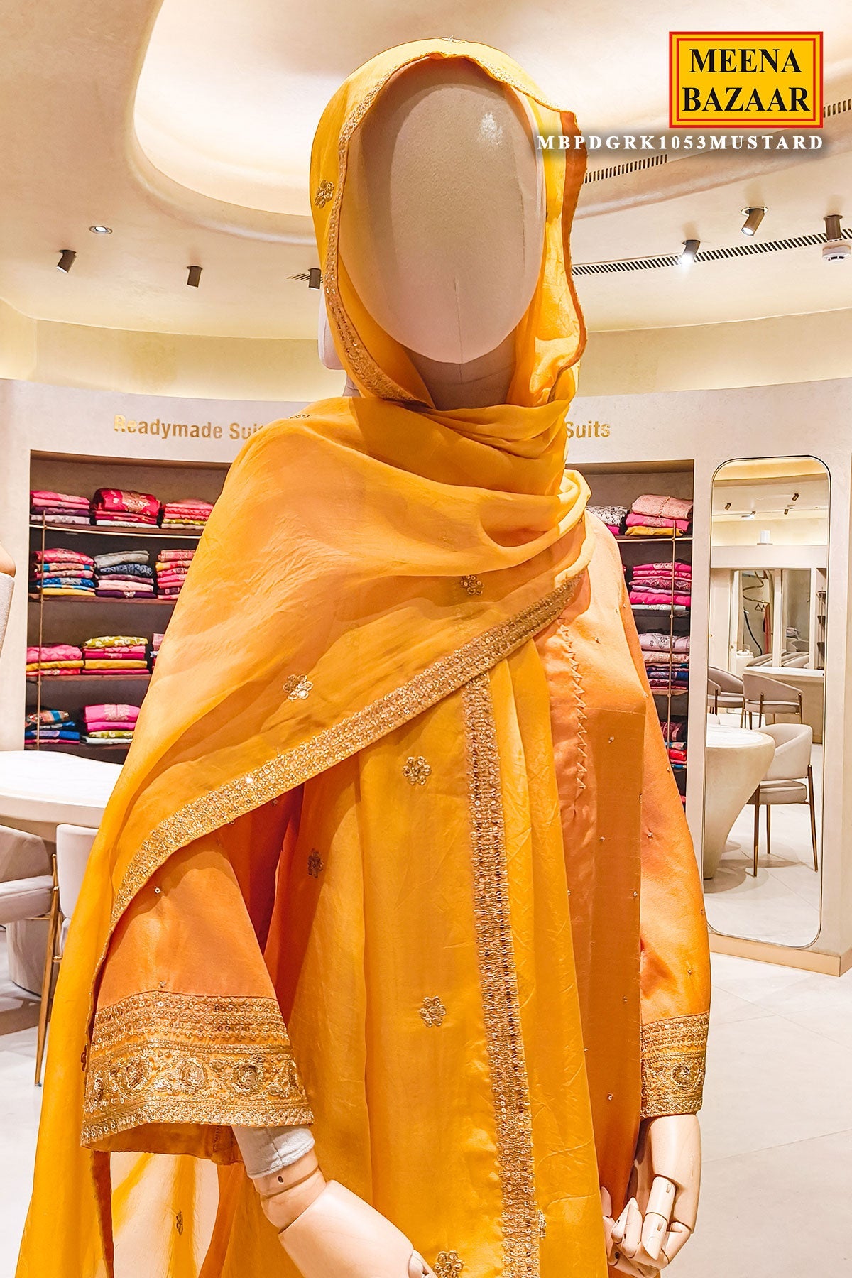 Mustard Silk Shirt Suit Set with Organza Dupatta Elegant Festive & Wedding Wear