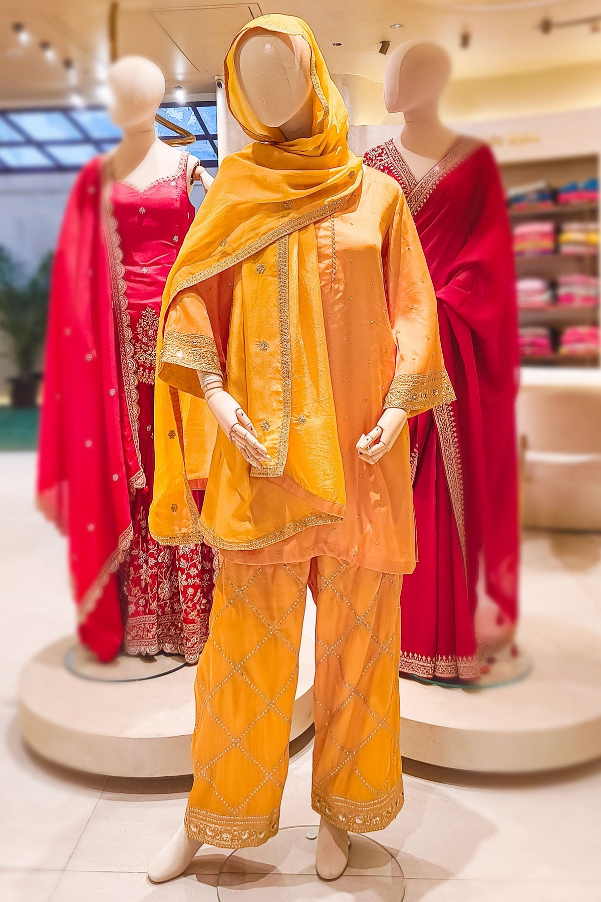 Mustard Silk Shirt Suit Set with Organza Dupatta Elegant Festive & Wedding Wear