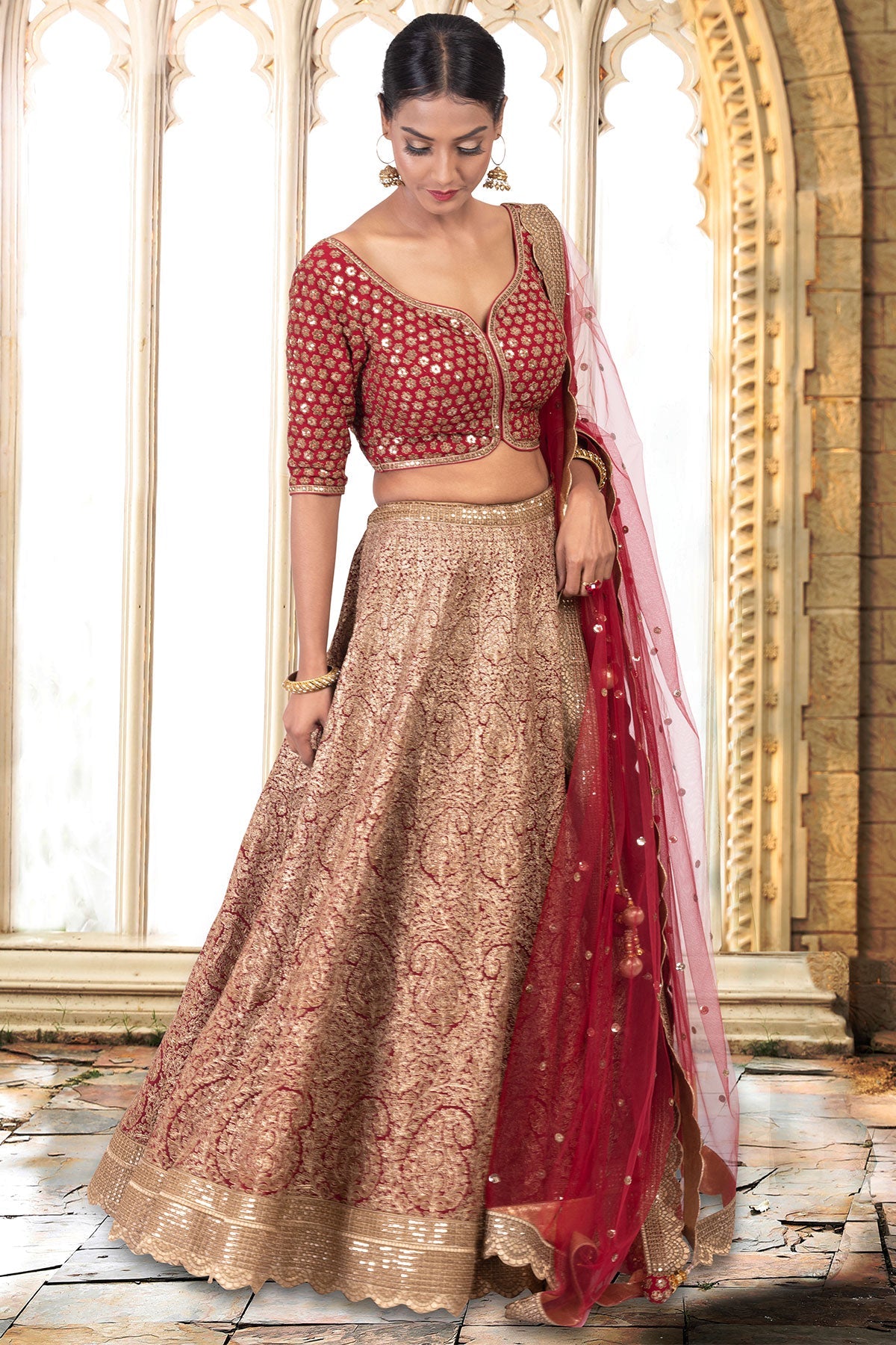Maroon Zari & Sequin Lehenga