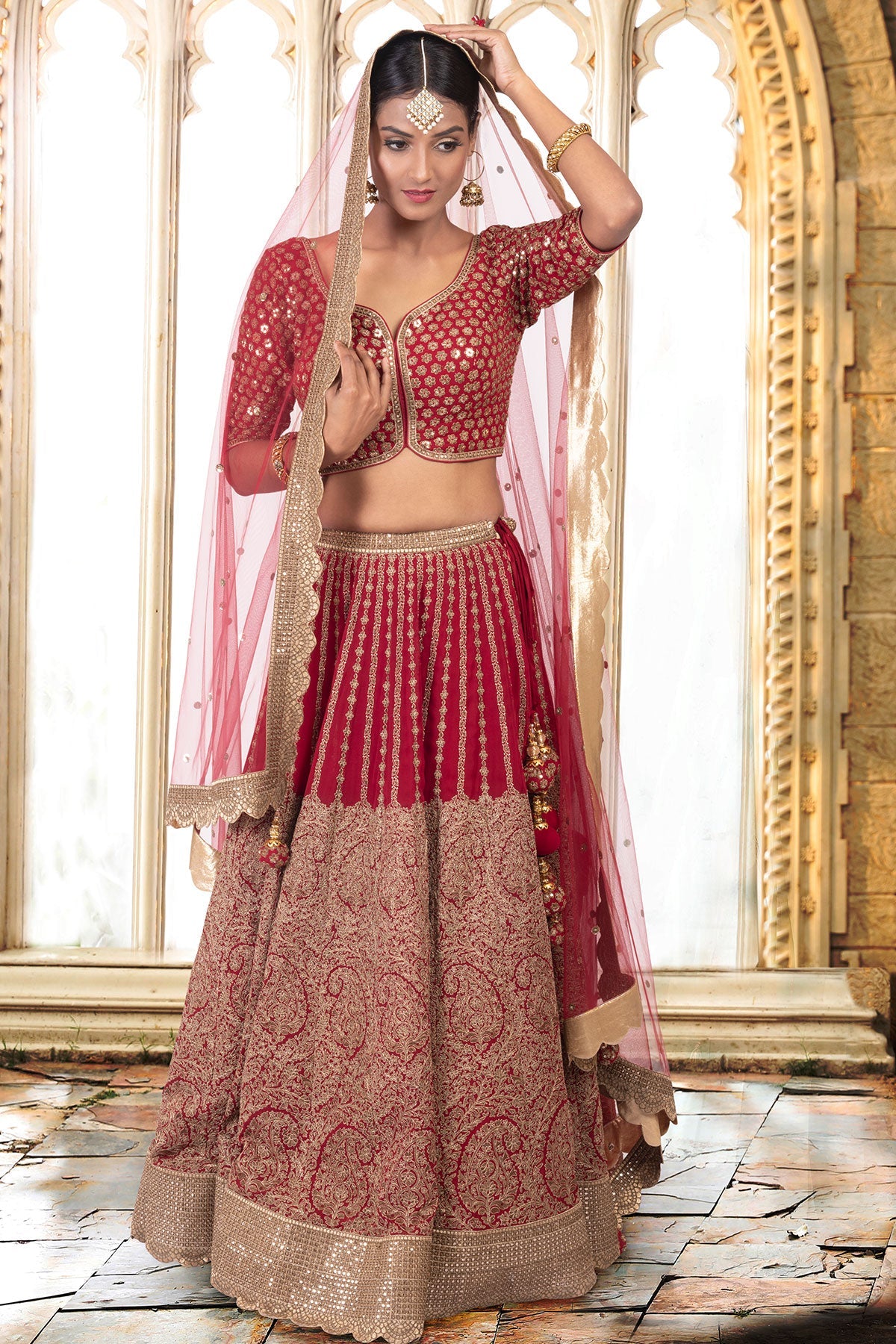 Maroon Zari & Sequin Lehenga
