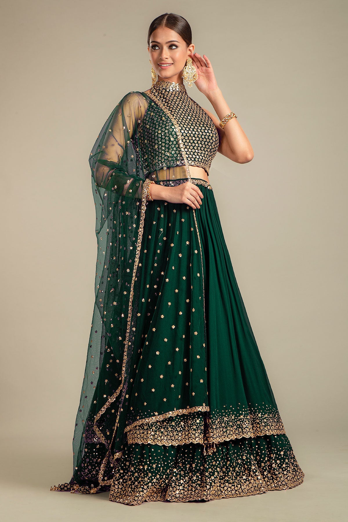 Green Georgette Lehenga