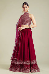 Maroon Georgette Lehenga