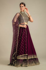 Wine Georgette Lehenga