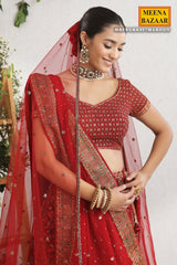 Maroon Embroidered Georgette Lehenga