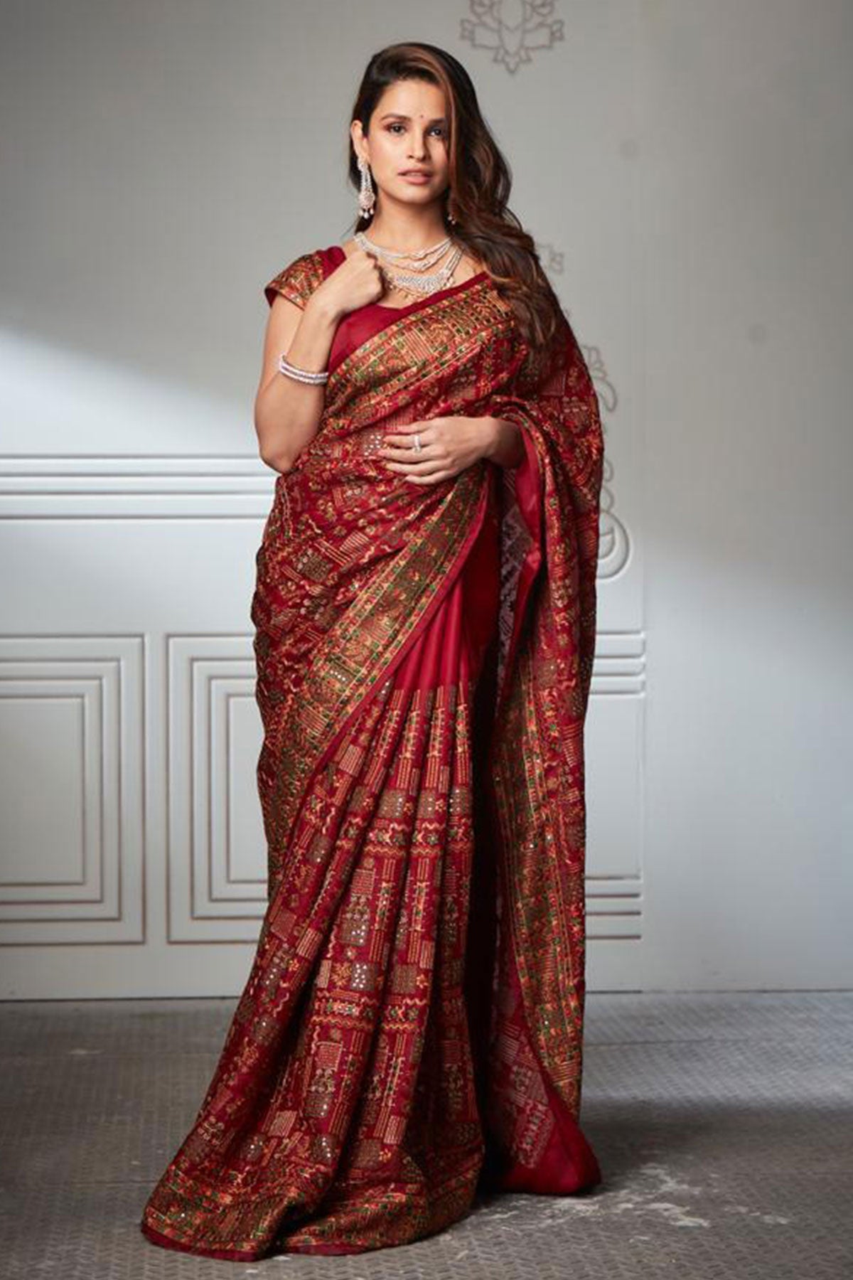 Maroon Silk Saree with Resham Embroidery