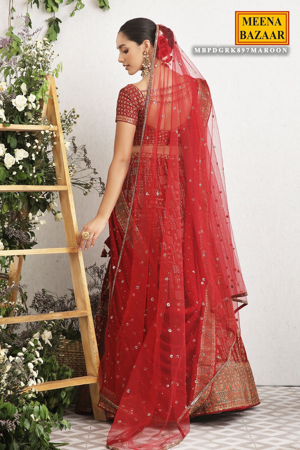 Maroon Embroidered Georgette Lehenga