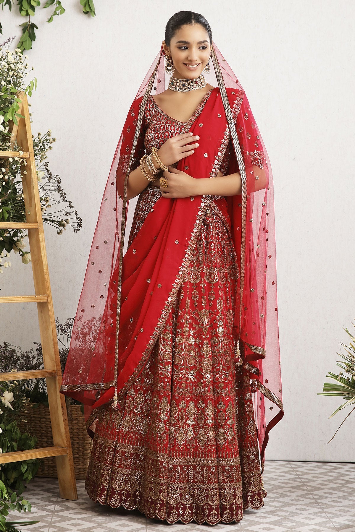 Maroon Embroidered Georgette Lehenga