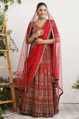Maroon Embroidered Georgette Lehenga