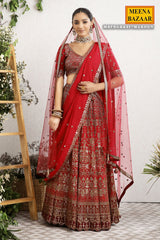 Maroon Embroidered Georgette Lehenga