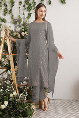 Grey Embroidered Georgette Unstitched Suit