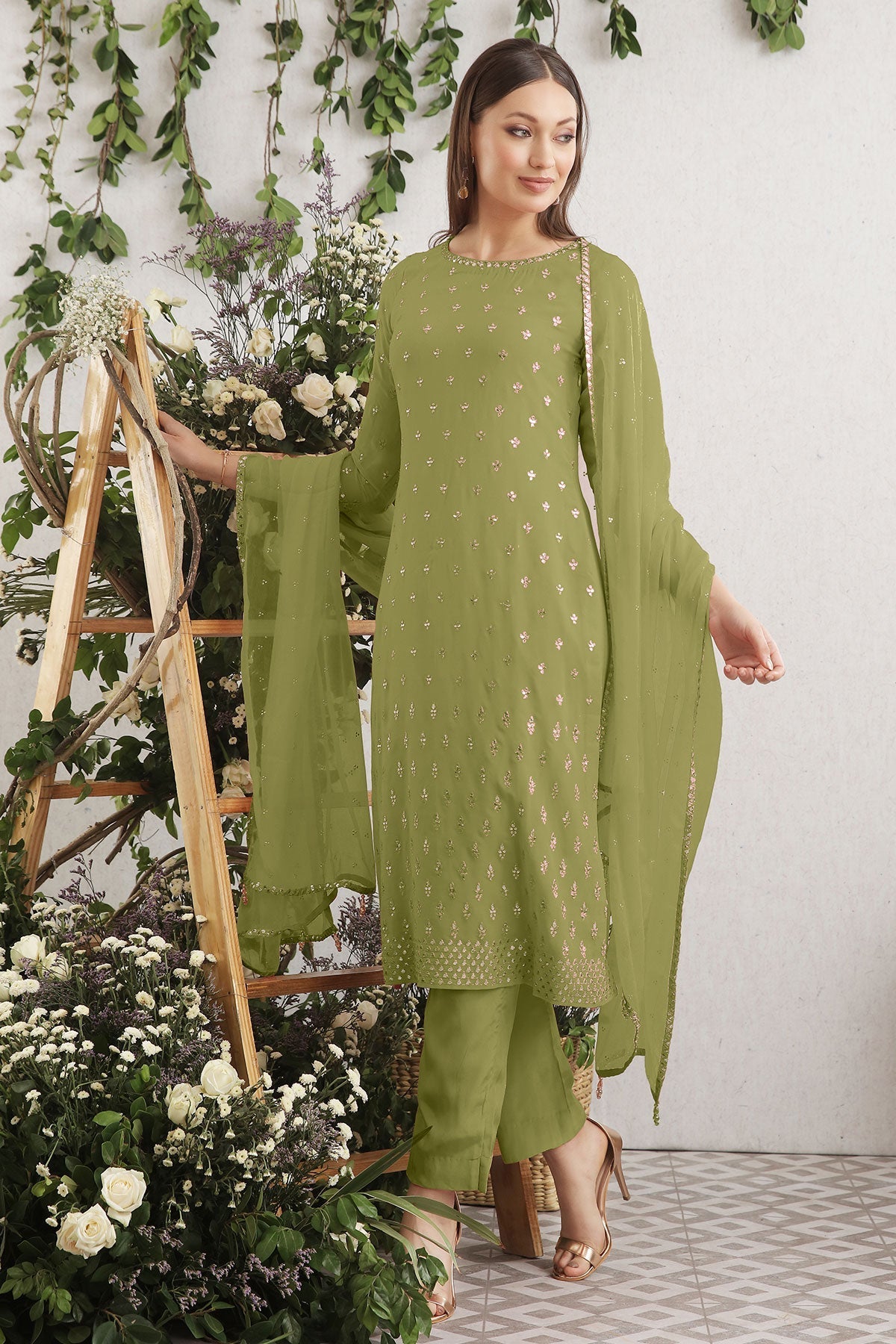 Pista Embroidered Georgette Unstitched Suit