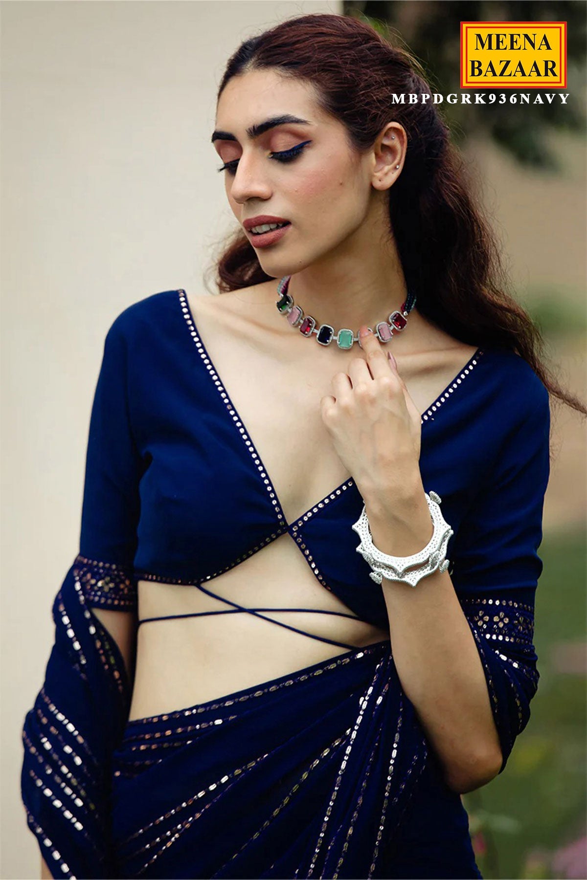 Navy Georgette Embroidered Saree