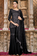 Black Georgette Embroidered Sharara ready Made Suit