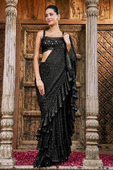 Black Georgette Swarovski Embedded Saree