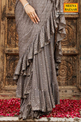 Grey Georgette Swarovski Embedded Saree