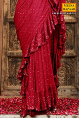 Maroon Georgette Swarovski Embedded Saree