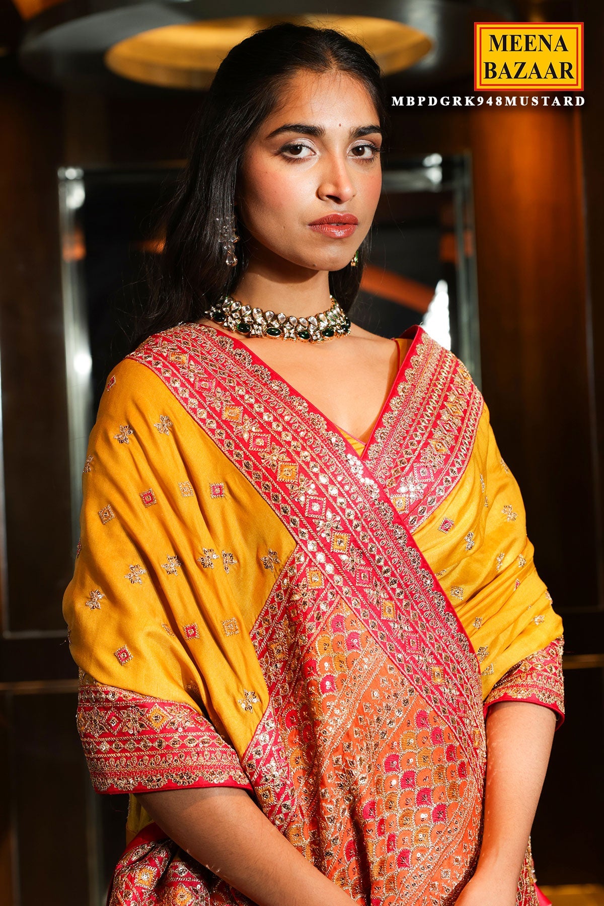 Mustard Silk Embroidered Saree