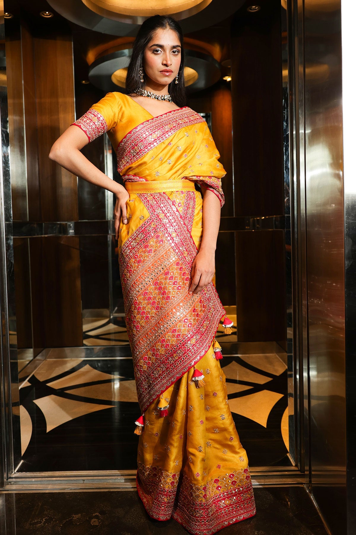 Mustard Silk Embroidered Saree