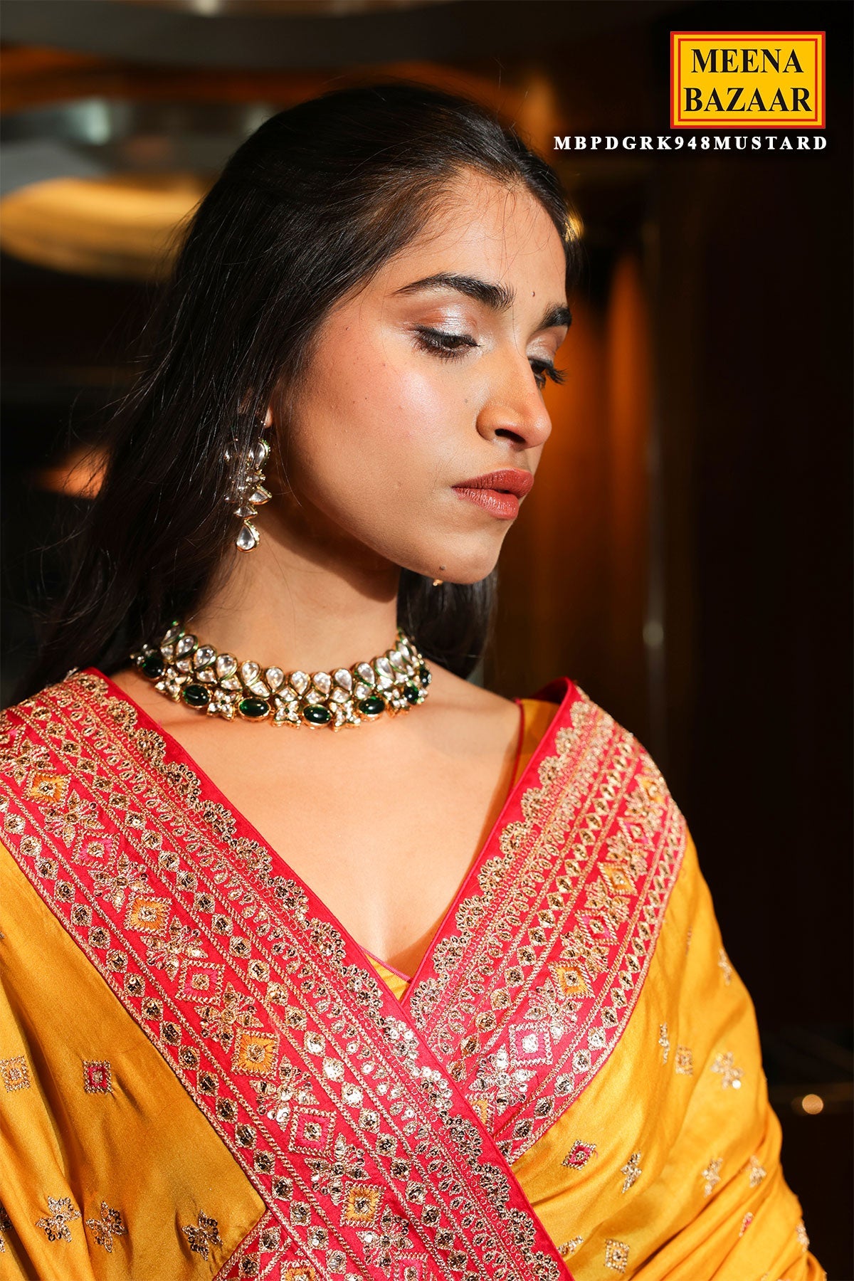 Mustard Silk Embroidered Saree