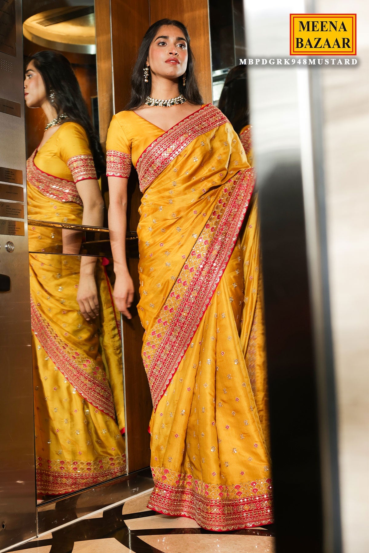 Mustard Silk Embroidered Saree