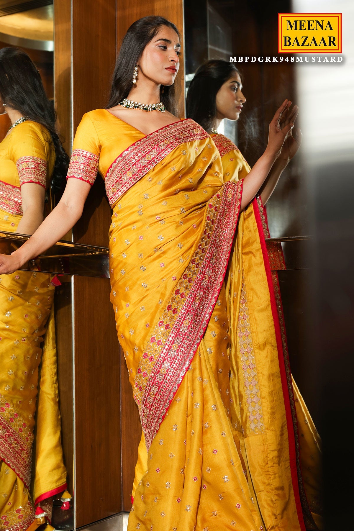 Mustard Silk Embroidered Saree