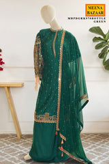Bottle Green Embroidered Silk Kurta Set
