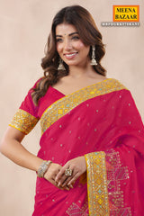 Rani Silk Threadwork Zari and Sequins Embroidered Saree