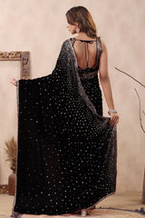 Black Georgette Saree with Zari and Sequins Embroidery