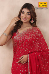 Rani Georgette Zari and Sequins Embroidered Saree with Readymade Blouse