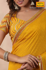 Mustard Jacquard Crepe Sequins Embroidered Saree
