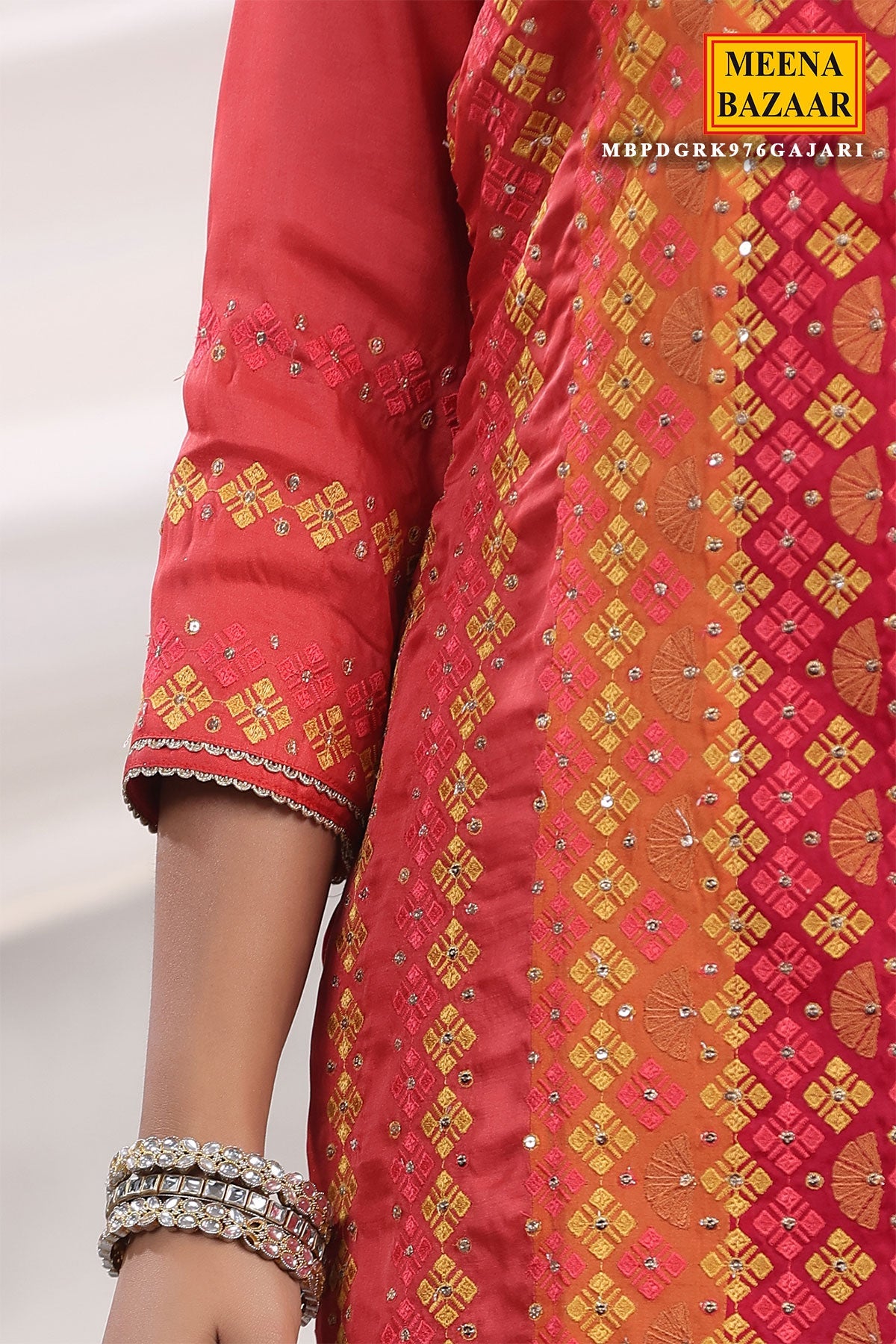 Gajari Silk Threadwork Embroidered Unstitched Suit Set