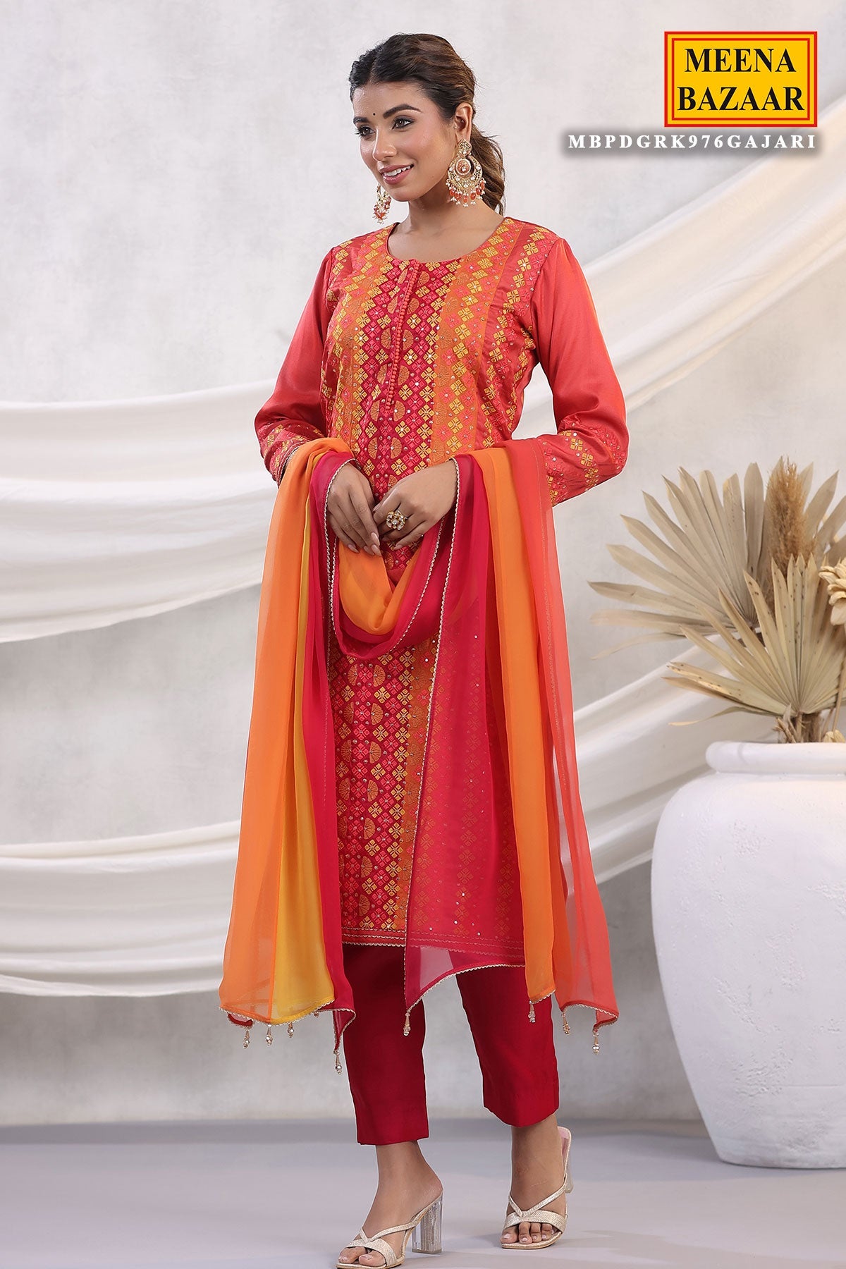 Gajari Silk Threadwork Embroidered Unstitched Suit Set