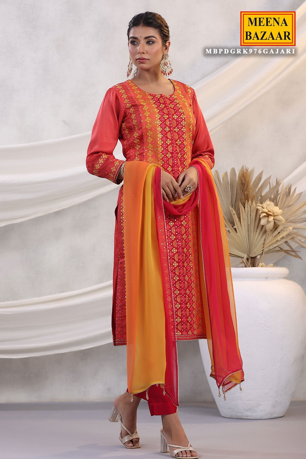 Gajari Silk Threadwork Embroidered Unstitched Suit Set