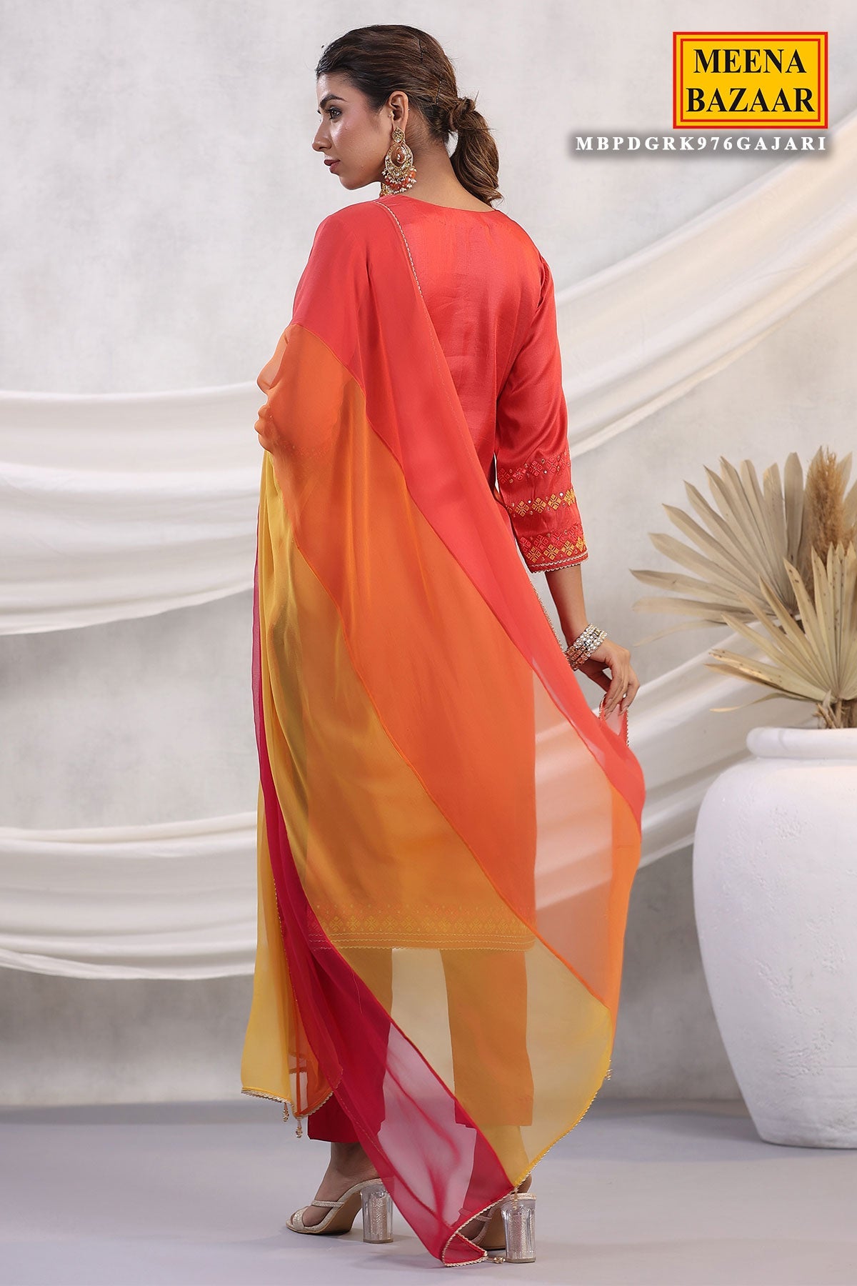 Gajari Silk Threadwork Embroidered Unstitched Suit Set