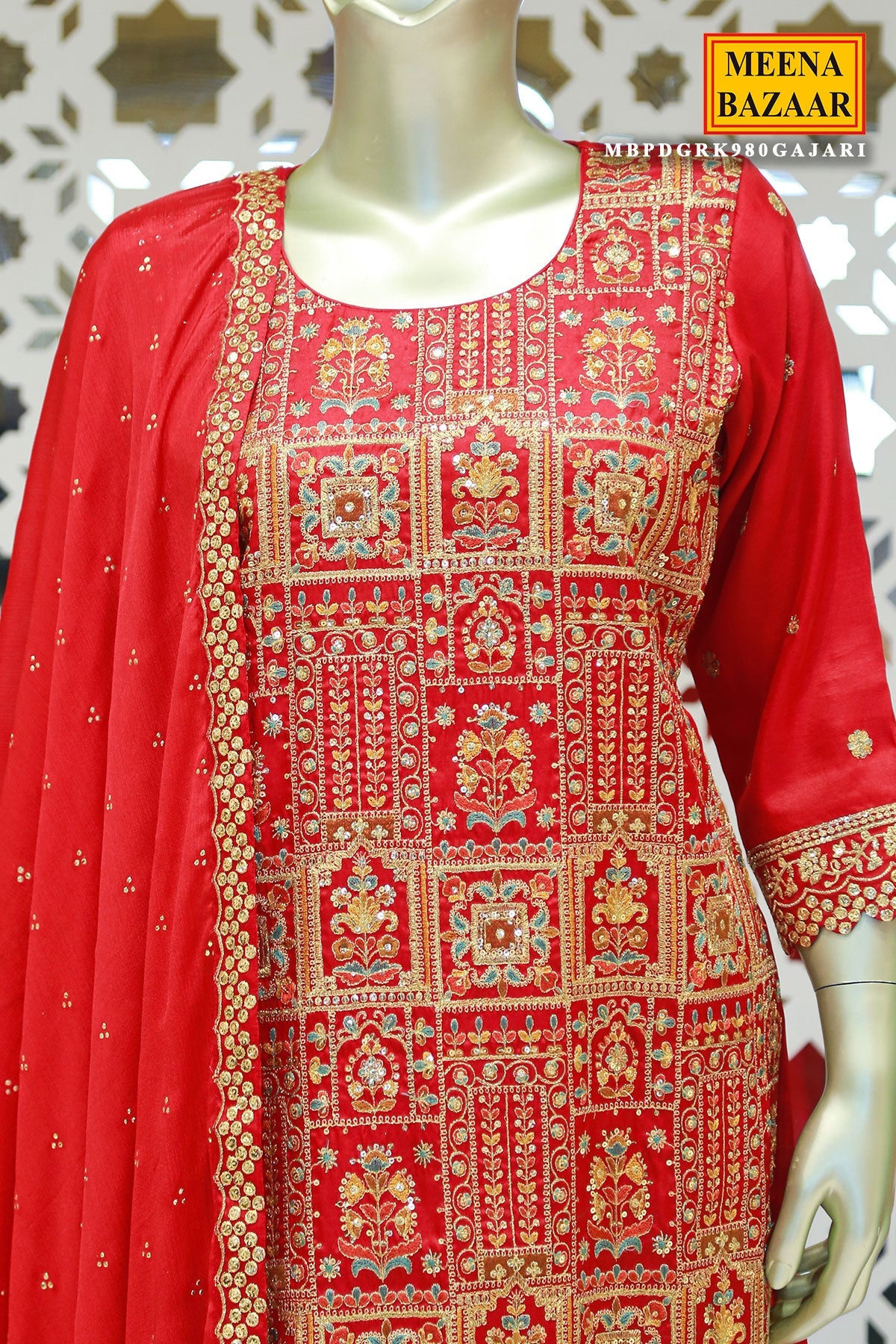 Gajari Tussar Silk Sequin Embroidered Unstitched Suit