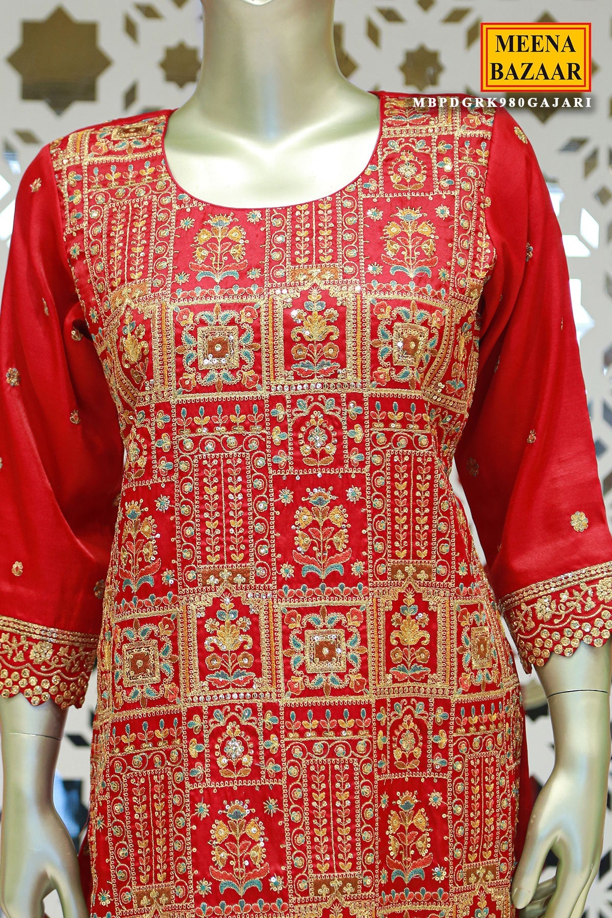 Gajari Tussar Silk Sequin Embroidered Unstitched Suit