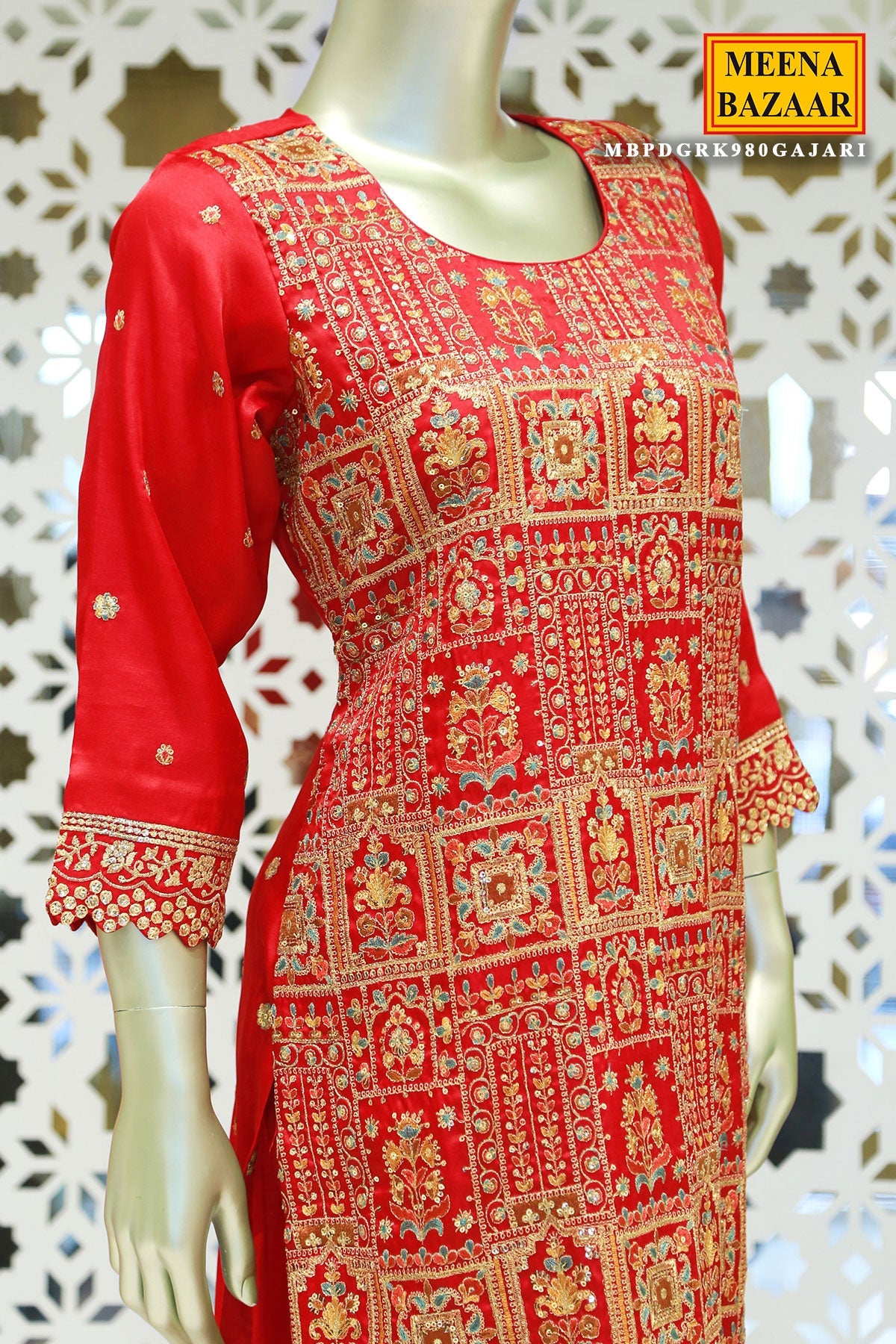 Gajari Tussar Silk Sequin Embroidered Unstitched Suit