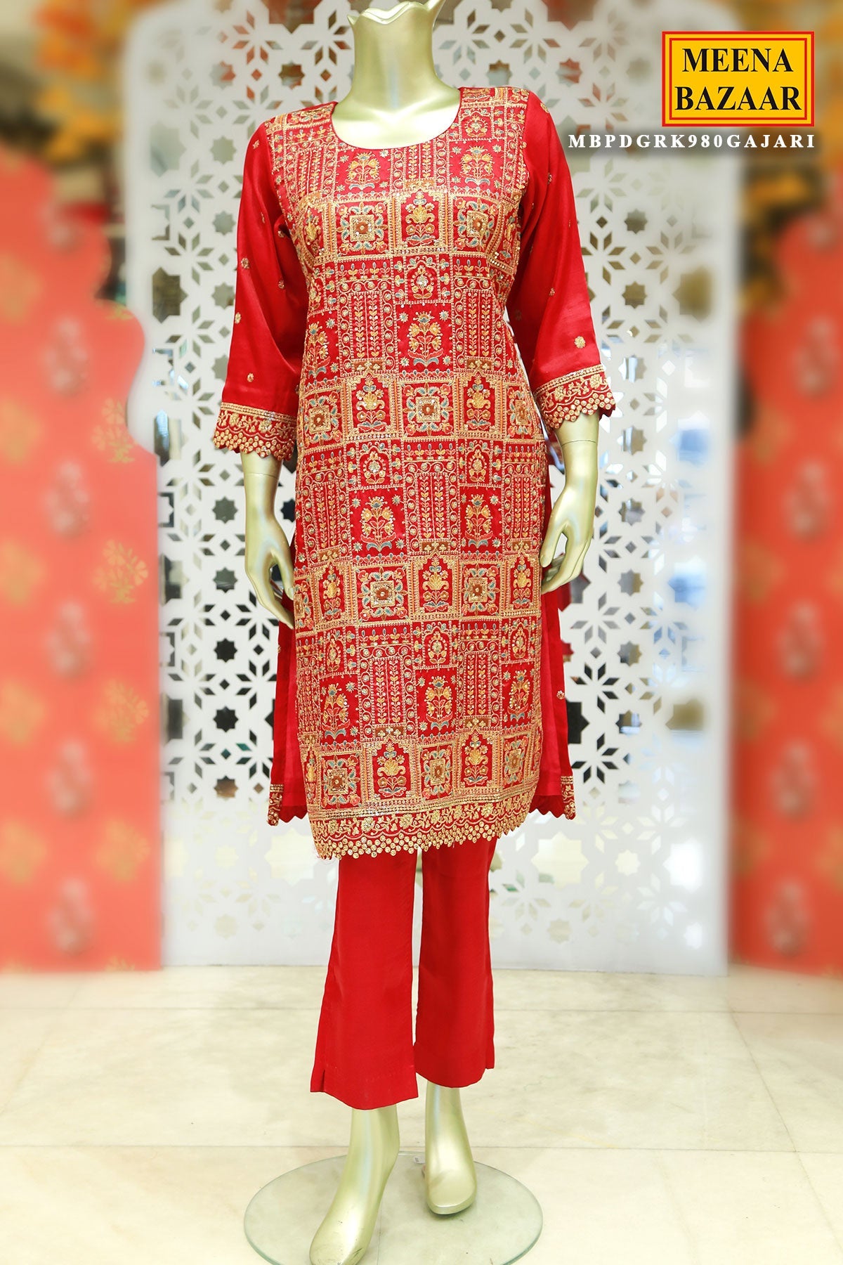 Gajari Tussar Silk Sequin Embroidered Unstitched Suit