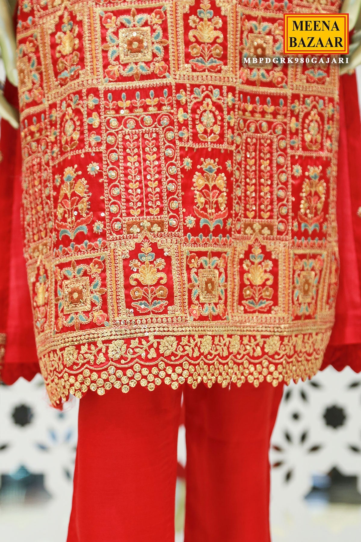 Gajari Tussar Silk Sequin Embroidered Unstitched Suit