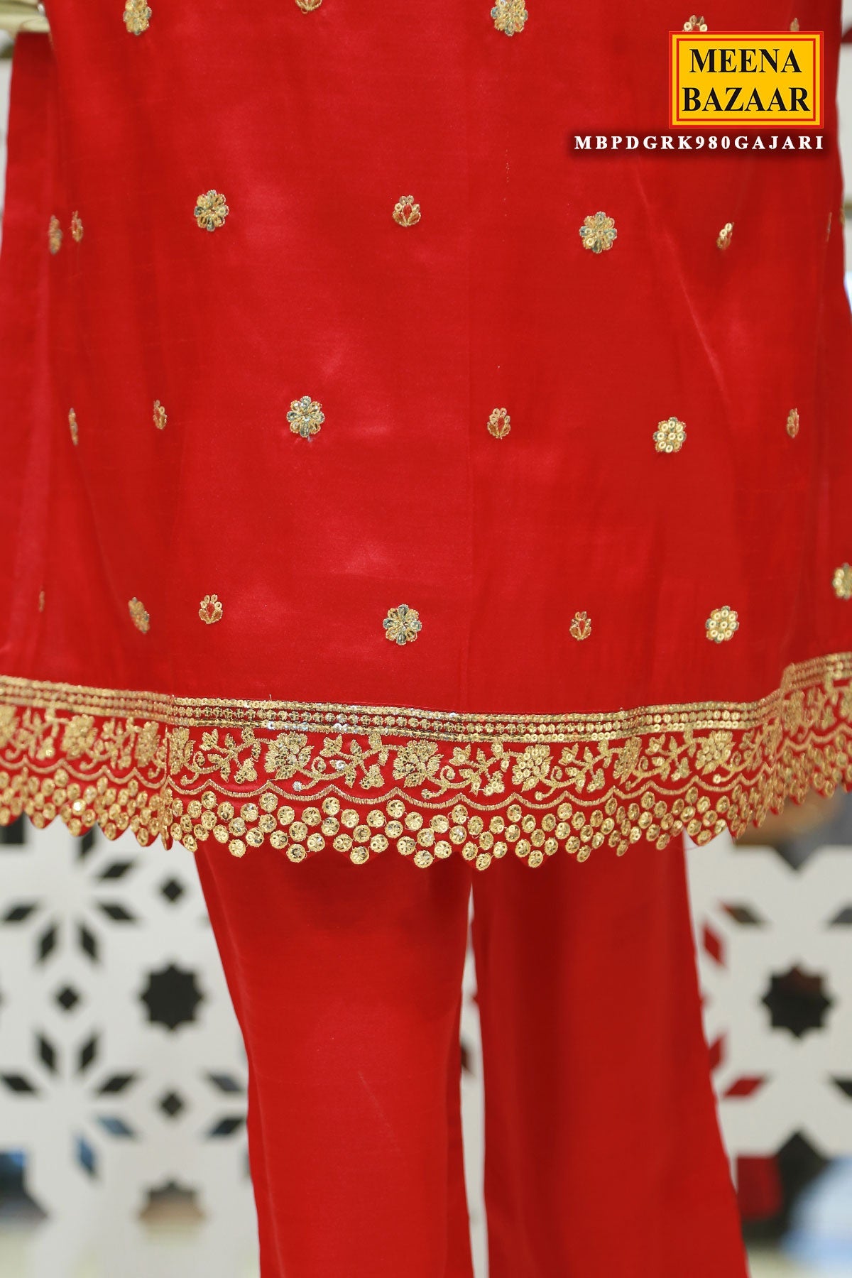 Gajari Tussar Silk Sequin Embroidered Unstitched Suit