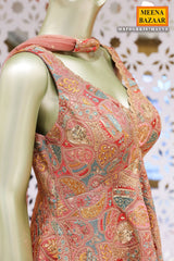 Light Mauve Georgette Threadwork and Sequins Embroidered 3-piece Sharara Ready Made Suit