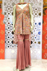 Light Mauve Georgette Threadwork and Sequins Embroidered 3-piece Sharara Ready Made Suit