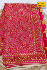 Rani-Pink Embroidered Georgette Saree