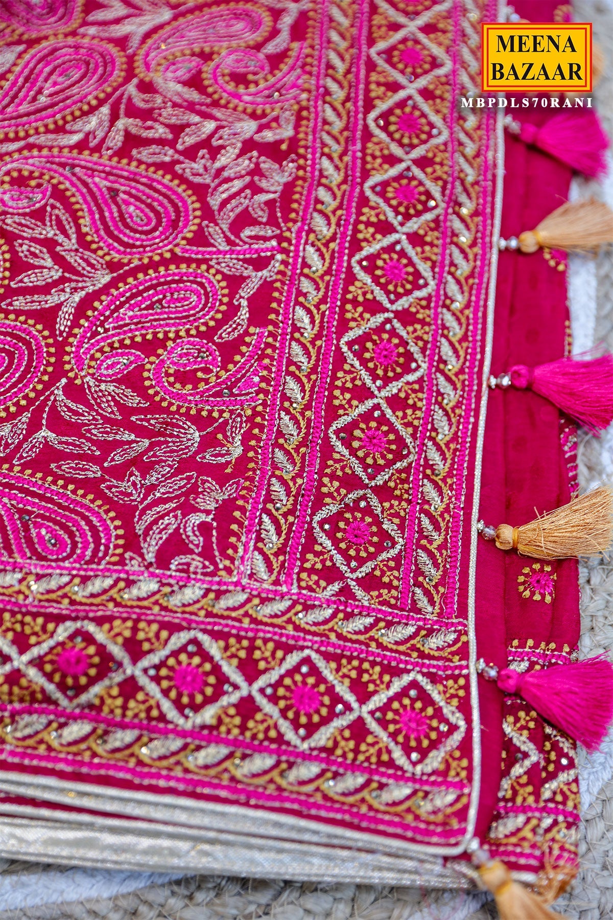 Rani-Pink Embroidered Georgette Saree