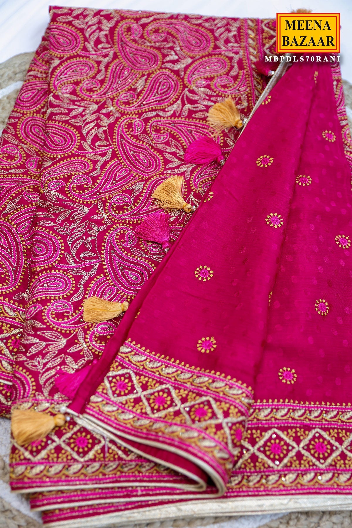 Rani-Pink Embroidered Georgette Saree